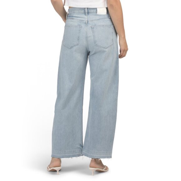 PAIGE Light Blue Arellia Ankle Wide Leg Undone Hem Jeans - Picture 2 of 2